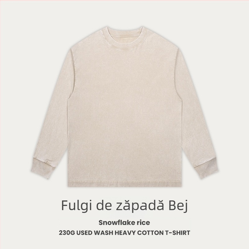 Tricou din bumbac retro, croială lejeră, mâneci raglan lungi, guler rotund, 230 g bumbac, 96%+ bumbac