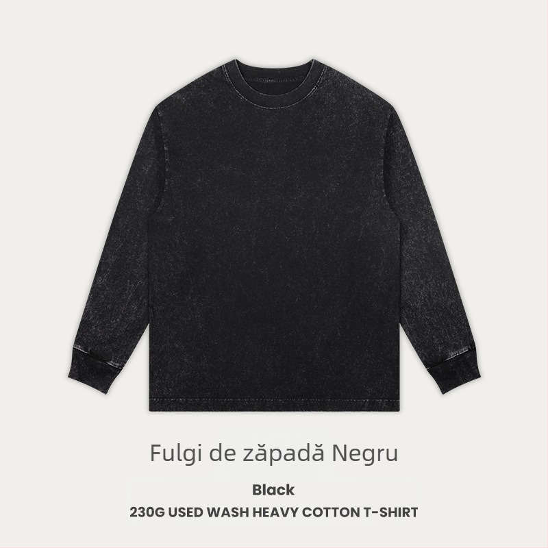 Tricou din bumbac retro, croială lejeră, mâneci raglan lungi, guler rotund, 230 g bumbac, 96%+ bumbac