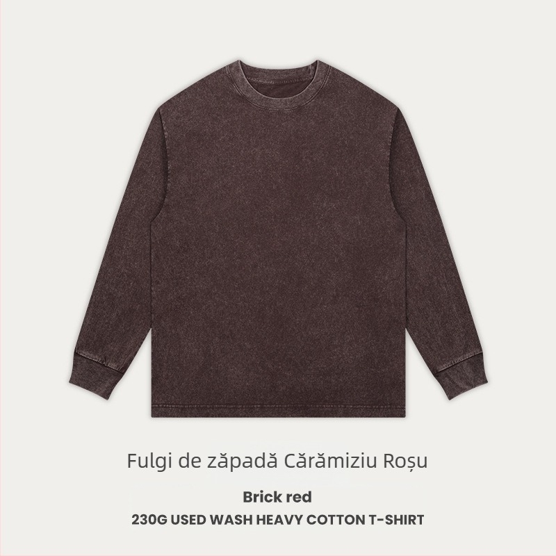 Tricou din bumbac retro, croială lejeră, mâneci raglan lungi, guler rotund, 230 g bumbac, 96%+ bumbac