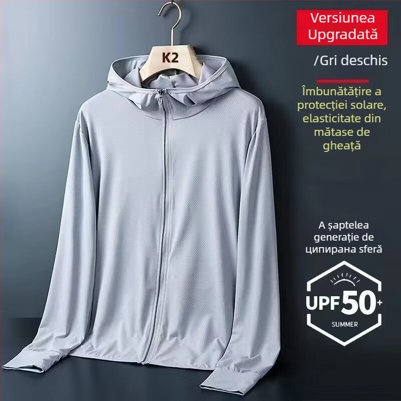 Îmbrăcăminte de protecție solară cu glugă, țesătură subțire, 100% poliester, croială ajustată