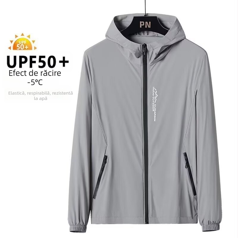 Jachetă cu glugă – subțire, 100% poliester, imprimeu peisaj natural, Protecție UV 50%