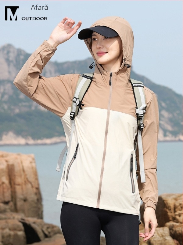 Jachetă unisex ușoară de exterior, cu glugă, din nylon, respirabilă, protecție UV UPF50+