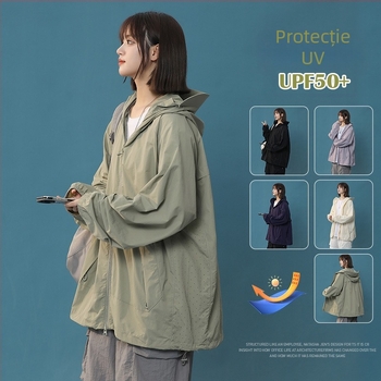 Geacă de exterior tip windbreaker, unisex, cu glugă, nailon, uscare rapidă, protecție UV UPF50+