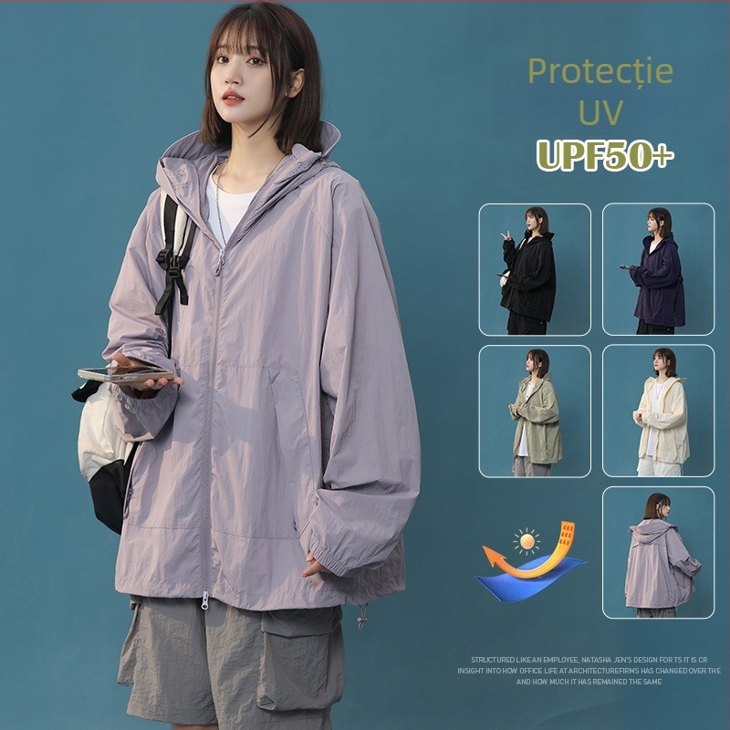 Geacă de exterior tip windbreaker, unisex, cu glugă, nailon, uscare rapidă, protecție UV UPF50+