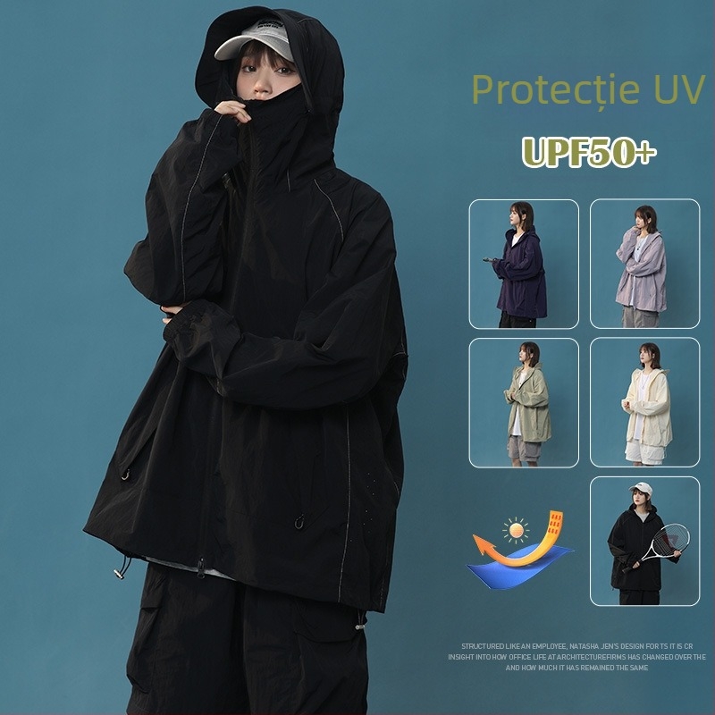 Geacă de exterior tip windbreaker, unisex, cu glugă, nailon, uscare rapidă, protecție UV UPF50+