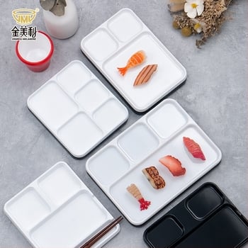 Platou dip din melamină pentru barbeque de la Kimmeli, pătrat, 3–4 compartimente, logo imprimat, personalizare disponibilă, finisaj subglazură, stil modern minimalist