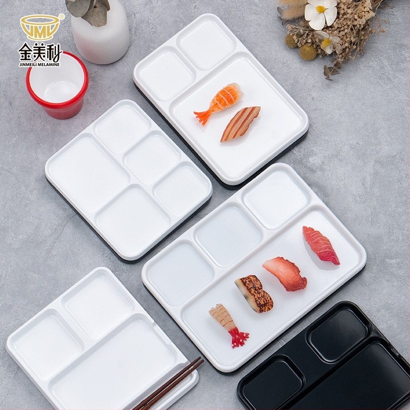 Platou dip din melamină pentru barbeque de la Kimmeli, pătrat, 3–4 compartimente, logo imprimat, personalizare disponibilă, finisaj subglazură, stil modern minimalist