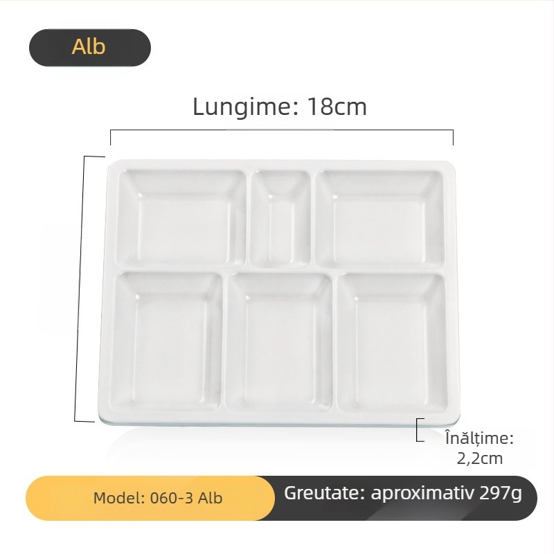 Platou dip din melamină pentru barbeque de la Kimmeli, pătrat, 3–4 compartimente, logo imprimat, personalizare disponibilă, finisaj subglazură, stil modern minimalist