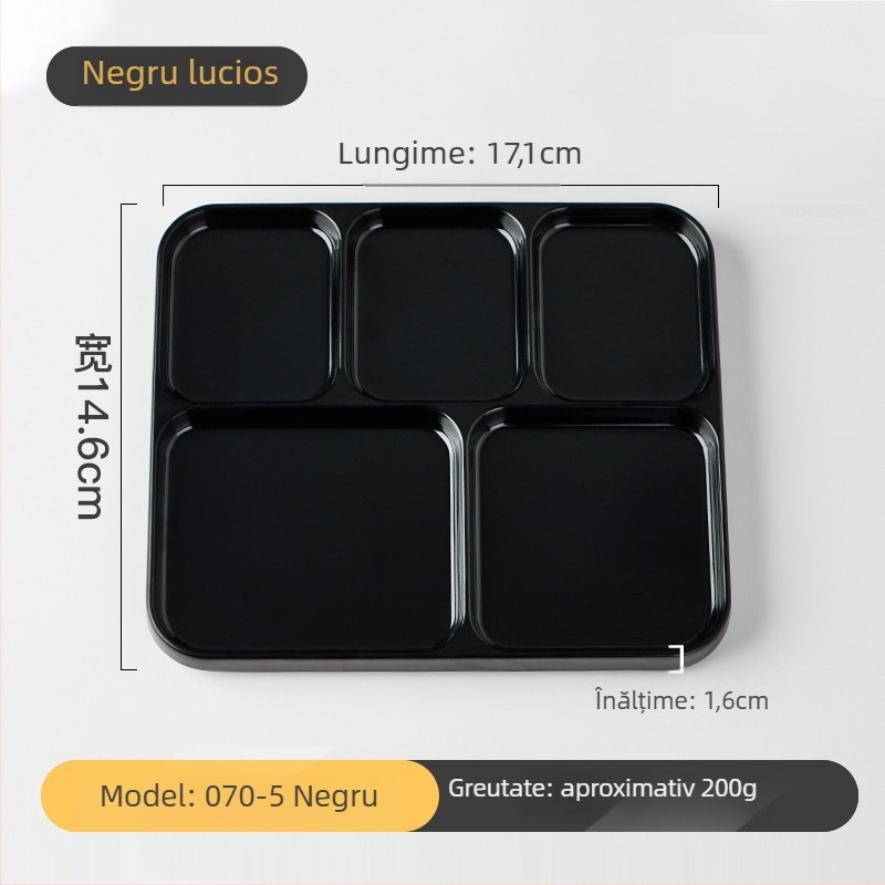 Platou dip din melamină pentru barbeque de la Kimmeli, pătrat, 3–4 compartimente, logo imprimat, personalizare disponibilă, finisaj subglazură, stil modern minimalist