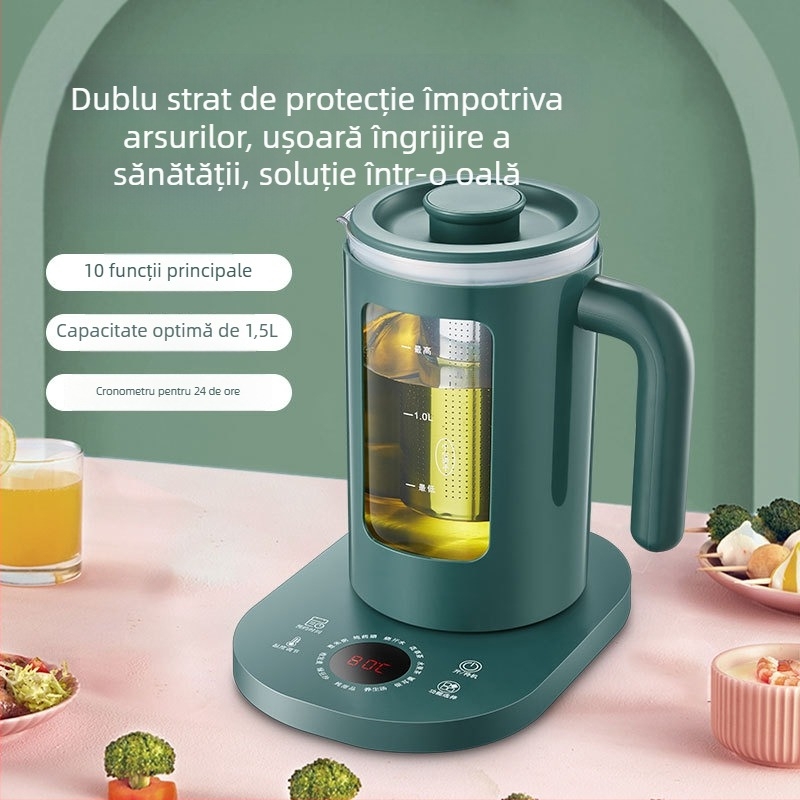 Ceainic electric din sticlă pentru decoct sănătos, Corbier KBE996A, 800W, 220V, thermostat electronic cu atingere, corp borosilikat, pentru 2–3 persoane