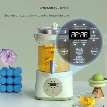 Ceainic electric pentru băuturi sănătoase, corp din sticlă borosilikată, 2–3 L, 800W, 220V, control prin atingere, termostat electronic, potrivit pentru peste 6 persoane