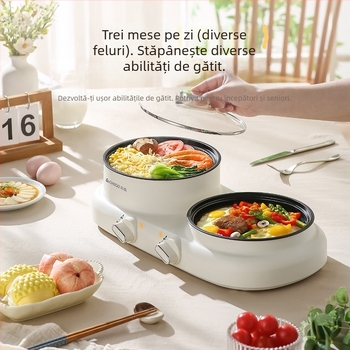 Oală electrică multifuncțională all-in-one, 600 W, capacitate 2 L, funcții: abur, prăjire, gătire, fierbere; corp din plastic; funcție anti-uscare