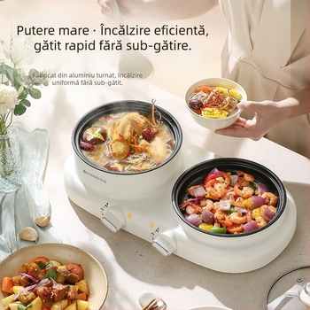 Oală electrică multifuncțională all-in-one, 600 W, capacitate 2 L, funcții: abur, prăjire, gătire, fierbere; corp din plastic; funcție anti-uscare