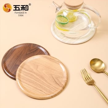 Placă rotundă de masă în stil chinezesc, cu textură lemnoasă, izolație, rezistentă la temperaturi înalte, anti-arzare