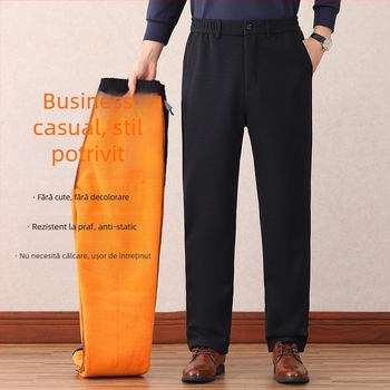 Pantaloni pentru bărbați în vârstă, croi drept, talie înaltă – stil simplu, lungi, material din amestec de fibre chimice