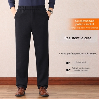 Pantaloni pentru bărbați în vârstă, croi drept, talie înaltă – stil simplu, lungi, material din amestec de fibre chimice
