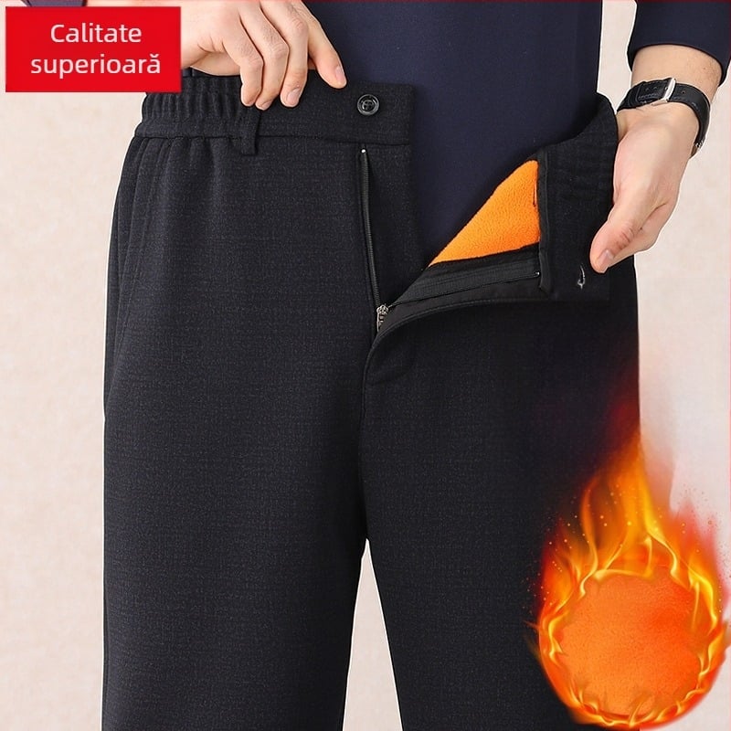 Pantaloni pentru bărbați în vârstă, croi drept, talie înaltă – stil simplu, lungi, material din amestec de fibre chimice