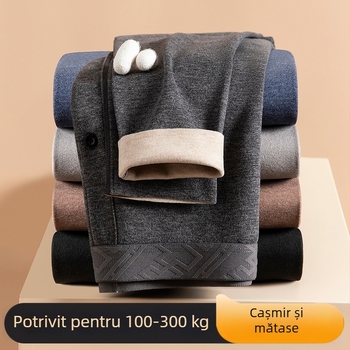 Pantaloni termici bărbați cu fleece, croială corp, poliester, grosime medie 181-200 g/m2, model solid, strat unic