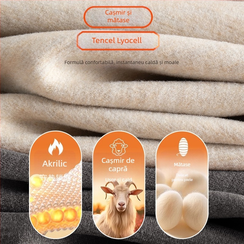 Pantaloni termici bărbați cu fleece, croială corp, poliester, grosime medie 181-200 g/m2, model solid, strat unic