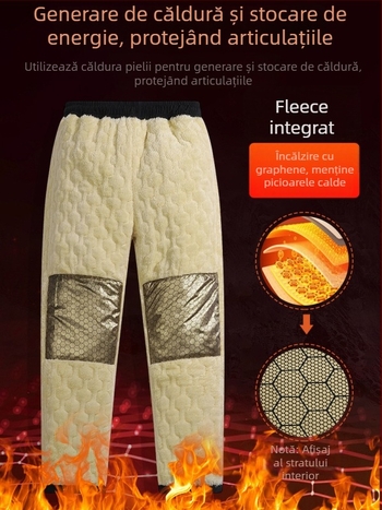 Pantaloni casual pentru bărbați, cu fleece pentru iarnă – croială dreaptă, talie medie, închidere cu șiret, 100% poliester