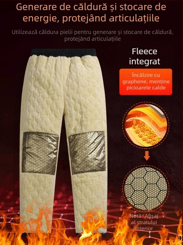 Pantaloni casual pentru bărbați, cu fleece pentru iarnă – croială dreaptă, talie medie, închidere cu șiret, 100% poliester