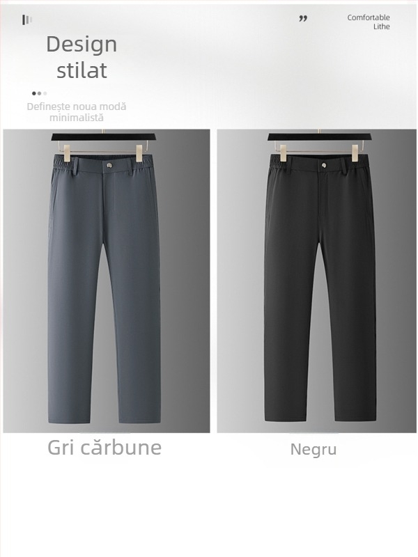 Pantaloni bărbați cu croială dreaptă, rezistenți la vânt, impermeabili, cu căptușeală de fleece, micro-elastici, amestec poliester/spandex