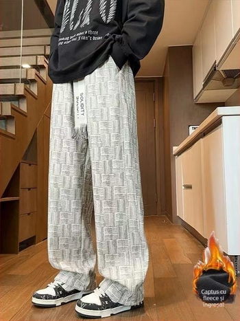 Pantaloni bărbați corduroy cu căptușeală de fleece, drepti, iarnă