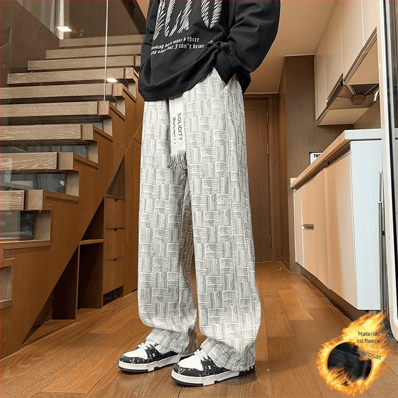 Pantaloni bărbați corduroy cu căptușeală de fleece, drepti, iarnă