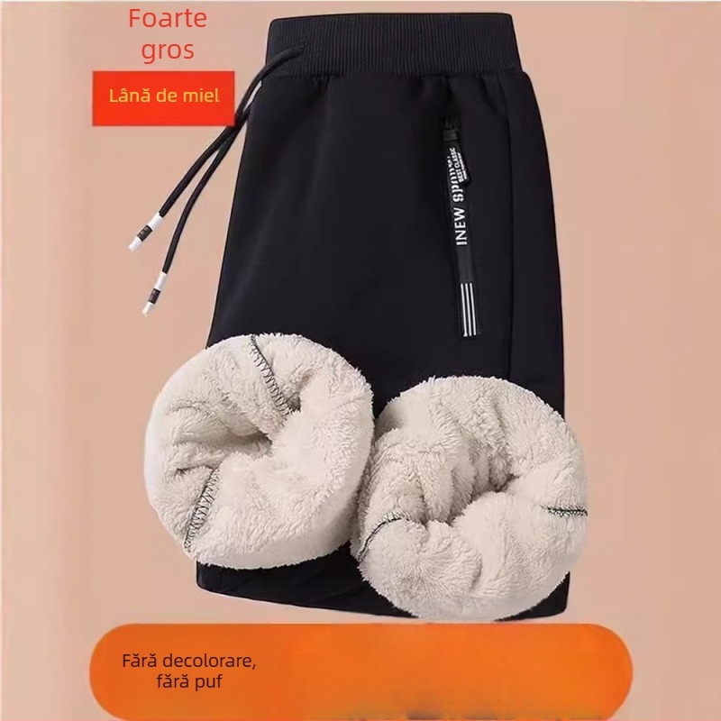 Pantaloni sport lungi pentru bărbați, căptuți cu fleece pe interior, croială lejeră, talie medie, poliester, microelasticitate