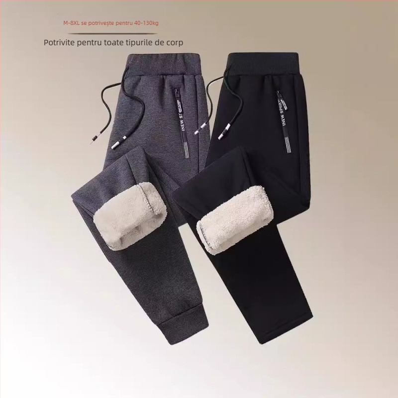 Pantaloni sport lungi pentru bărbați, căptuți cu fleece pe interior, croială lejeră, talie medie, poliester, microelasticitate