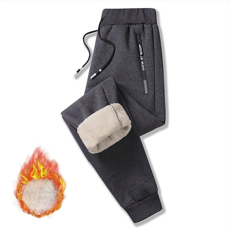 Pantaloni sport lungi pentru bărbați, căptuți cu fleece pe interior, croială lejeră, talie medie, poliester, microelasticitate