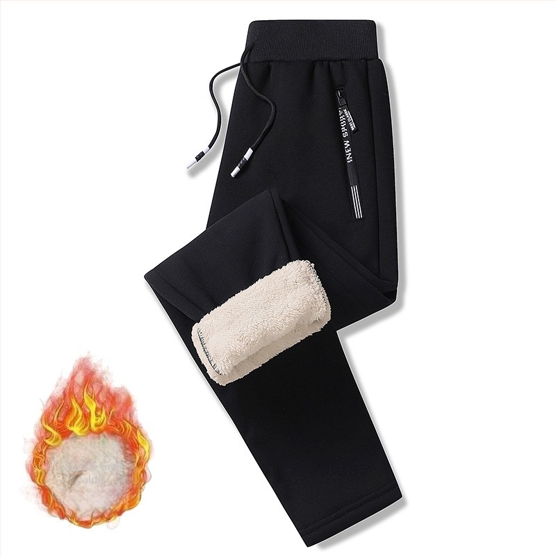 Pantaloni sport lungi pentru bărbați, căptuți cu fleece pe interior, croială lejeră, talie medie, poliester, microelasticitate