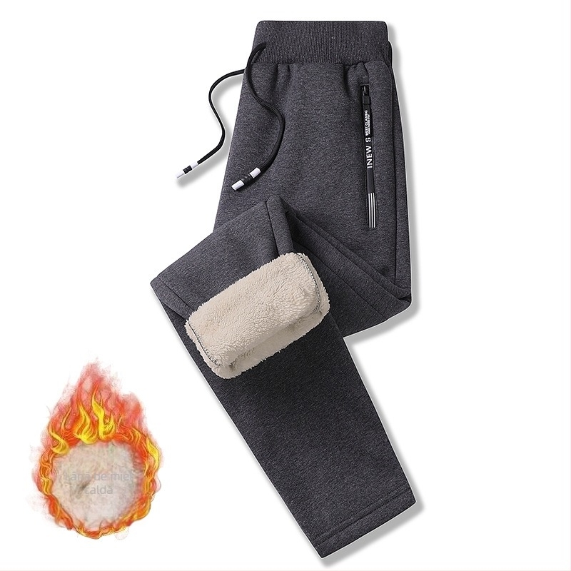 Pantaloni sport lungi pentru bărbați, căptuți cu fleece pe interior, croială lejeră, talie medie, poliester, microelasticitate