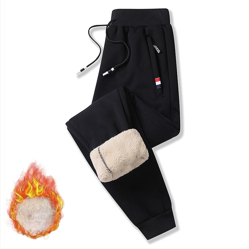 Pantaloni sport lungi pentru bărbați, căptuți cu fleece pe interior, croială lejeră, talie medie, poliester, microelasticitate