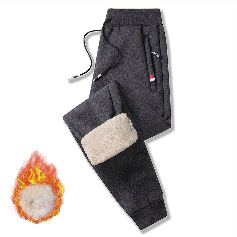Pantaloni sport lungi pentru bărbați, căptuți cu fleece pe interior, croială lejeră, talie medie, poliester, microelasticitate