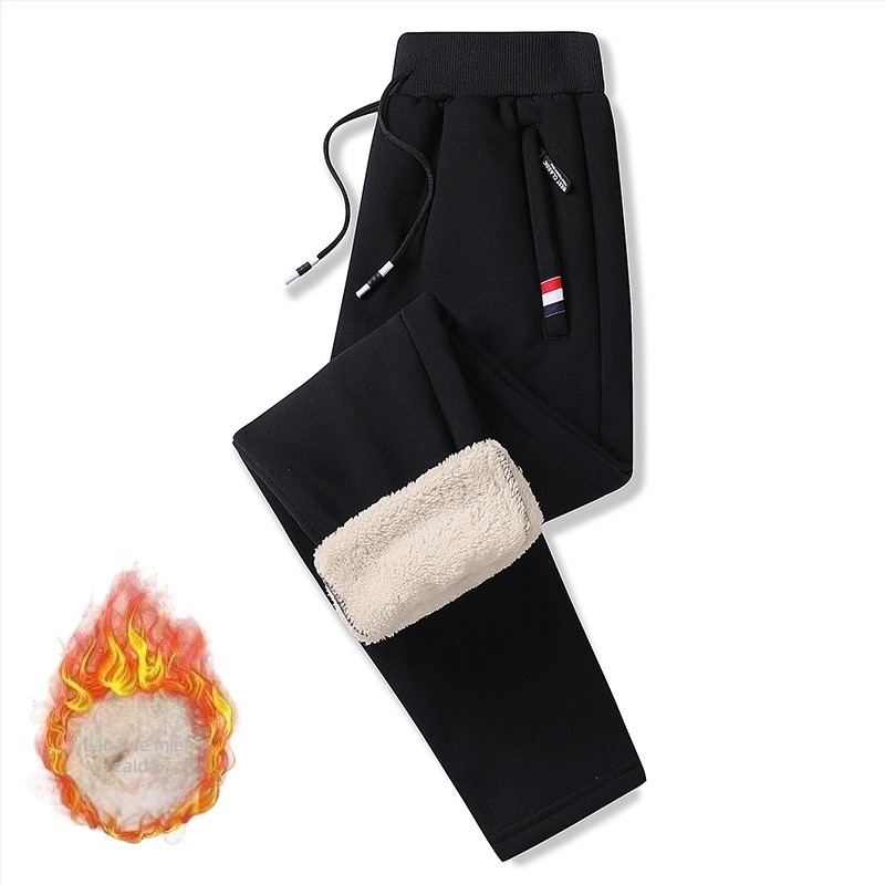 Pantaloni sport lungi pentru bărbați, căptuți cu fleece pe interior, croială lejeră, talie medie, poliester, microelasticitate