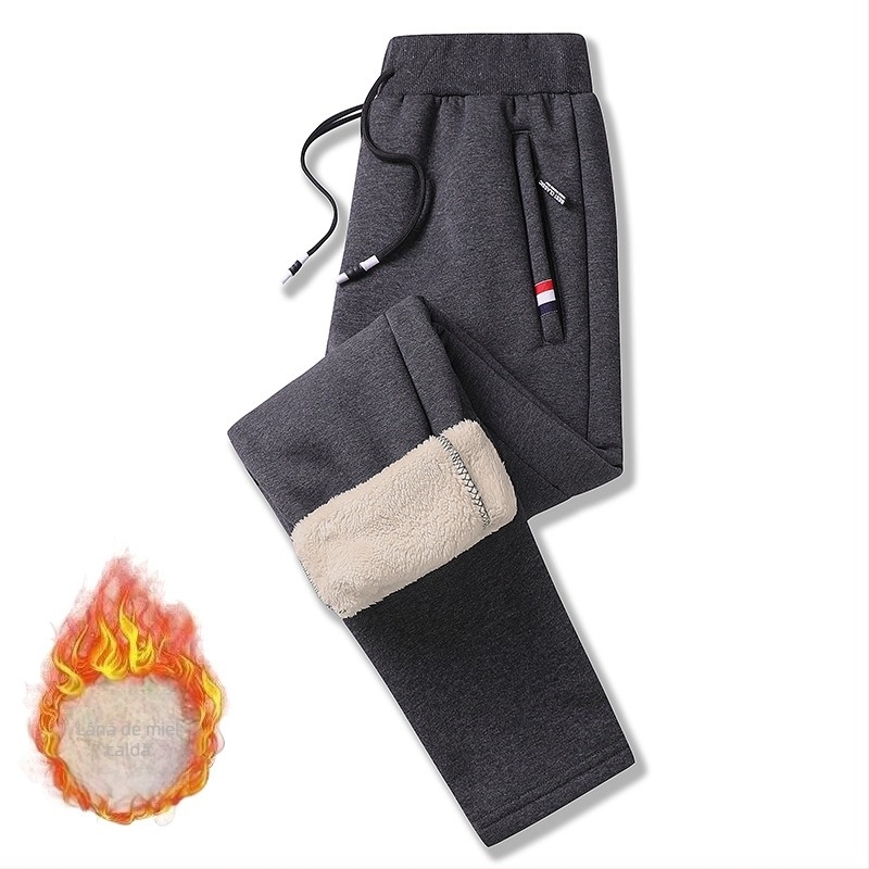 Pantaloni sport lungi pentru bărbați, căptuți cu fleece pe interior, croială lejeră, talie medie, poliester, microelasticitate