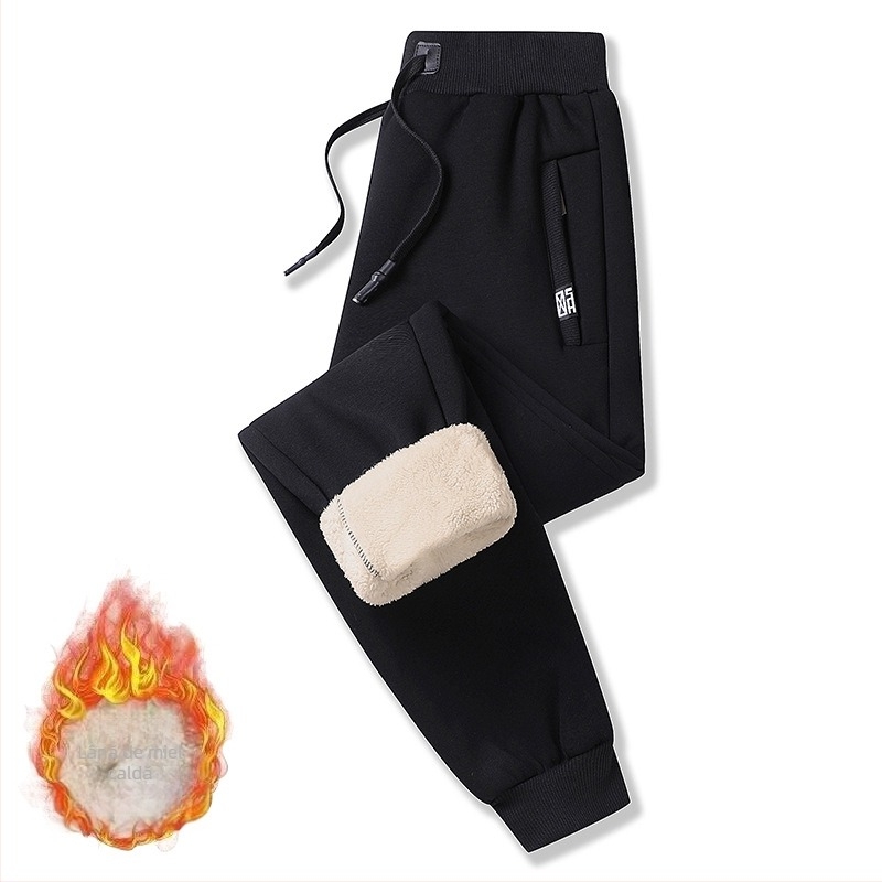 Pantaloni sport lungi pentru bărbați, căptuți cu fleece pe interior, croială lejeră, talie medie, poliester, microelasticitate