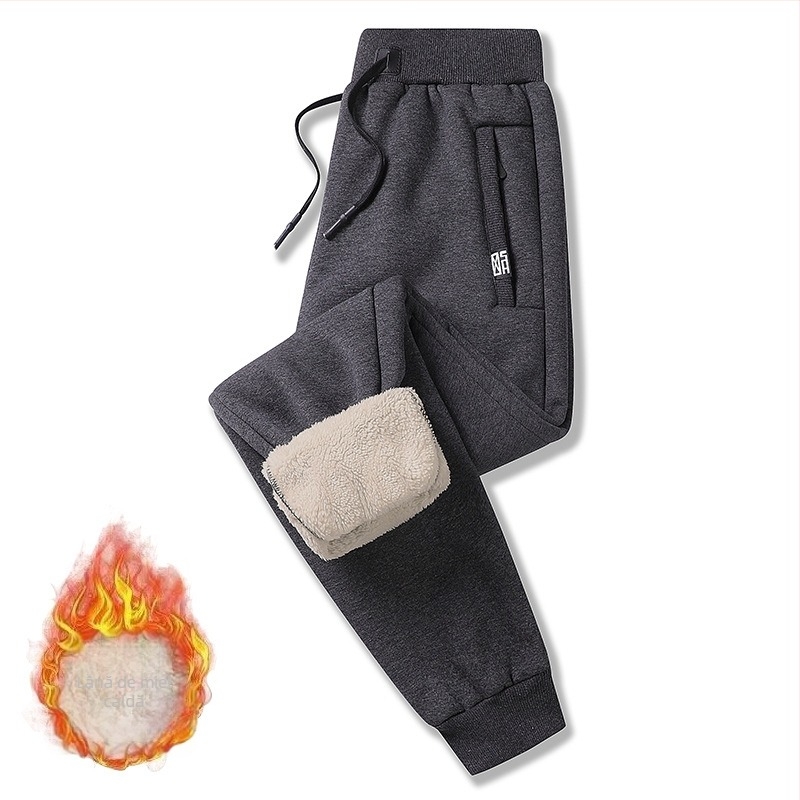 Pantaloni sport lungi pentru bărbați, căptuți cu fleece pe interior, croială lejeră, talie medie, poliester, microelasticitate