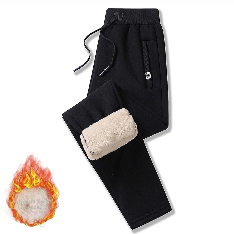 Pantaloni sport lungi pentru bărbați, căptuți cu fleece pe interior, croială lejeră, talie medie, poliester, microelasticitate