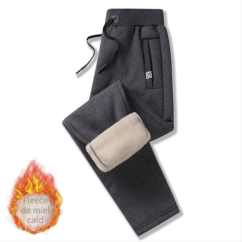 Pantaloni sport lungi pentru bărbați, căptuți cu fleece pe interior, croială lejeră, talie medie, poliester, microelasticitate