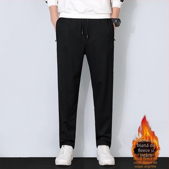 Pantaloni bărbați corduroy cu căptușeală de fleece pentru iarna 2025, croială dreaptă, talie medie, elastice, purtare zilnică