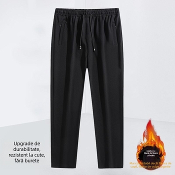 Pantaloni bărbați corduroy cu căptușeală de fleece pentru iarna 2025, croială dreaptă, talie medie, elastice, purtare zilnică