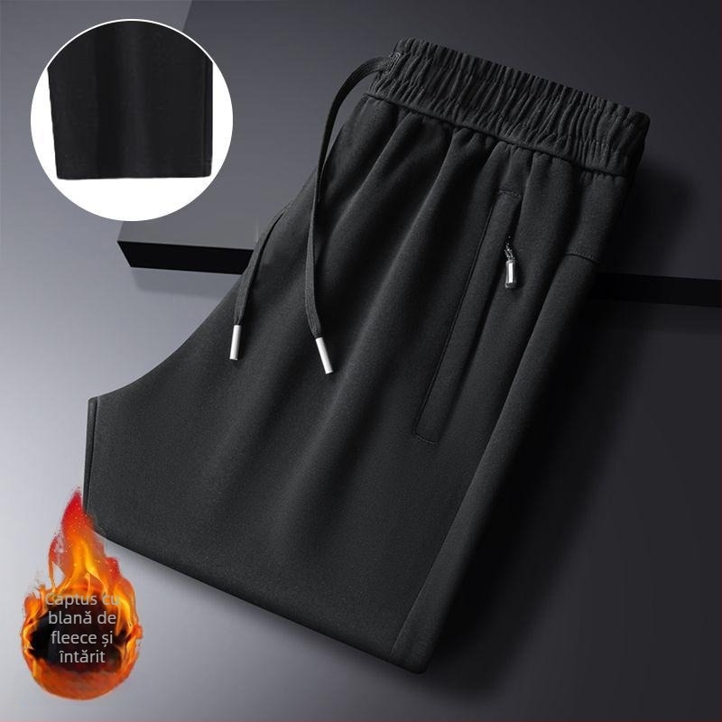 Pantaloni bărbați corduroy cu căptușeală de fleece pentru iarna 2025, croială dreaptă, talie medie, elastice, purtare zilnică