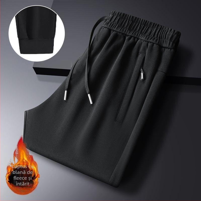 Pantaloni bărbați corduroy cu căptușeală de fleece pentru iarna 2025, croială dreaptă, talie medie, elastice, purtare zilnică