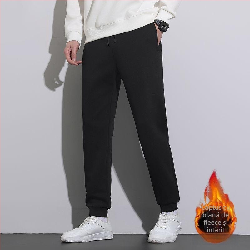 Pantaloni bărbați corduroy cu căptușeală de fleece pentru iarna 2025, croială dreaptă, talie medie, elastice, purtare zilnică