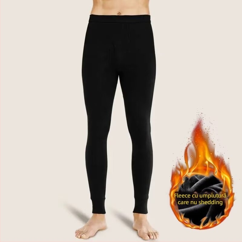 Pantaloni termici bărbătești din fleece, poliester, croială Slim, talie medie, pentru toamnă și iarnă