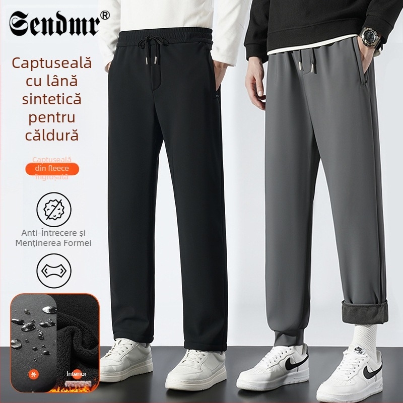 Pantaloni casual pentru bărbați de vârstă mijlocie, croială dreaptă, căptuți cu fleece, iarna 2025.