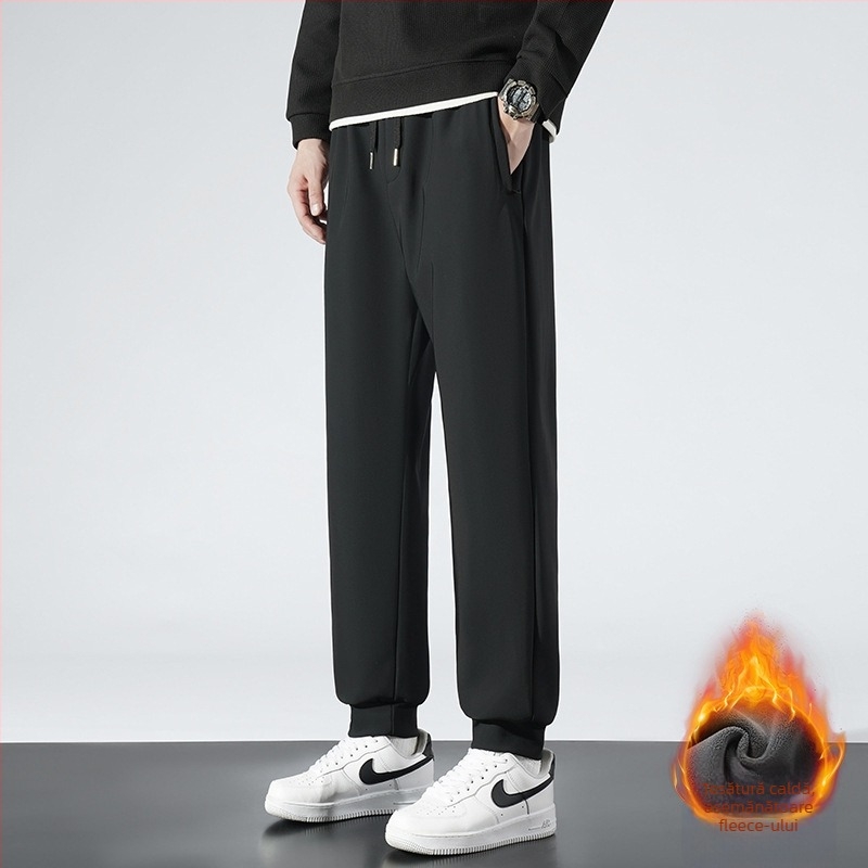 Pantaloni casual pentru bărbați de vârstă mijlocie, croială dreaptă, căptuți cu fleece, iarna 2025.