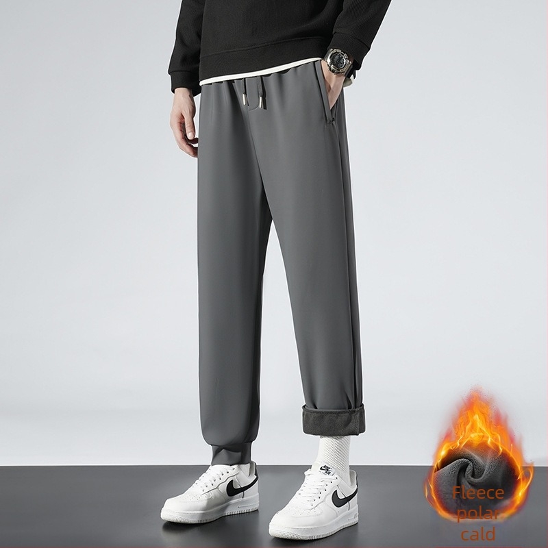 Pantaloni casual pentru bărbați de vârstă mijlocie, croială dreaptă, căptuți cu fleece, iarna 2025.